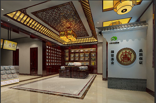 江津古朴典雅的中式茶叶店大堂设计效果图